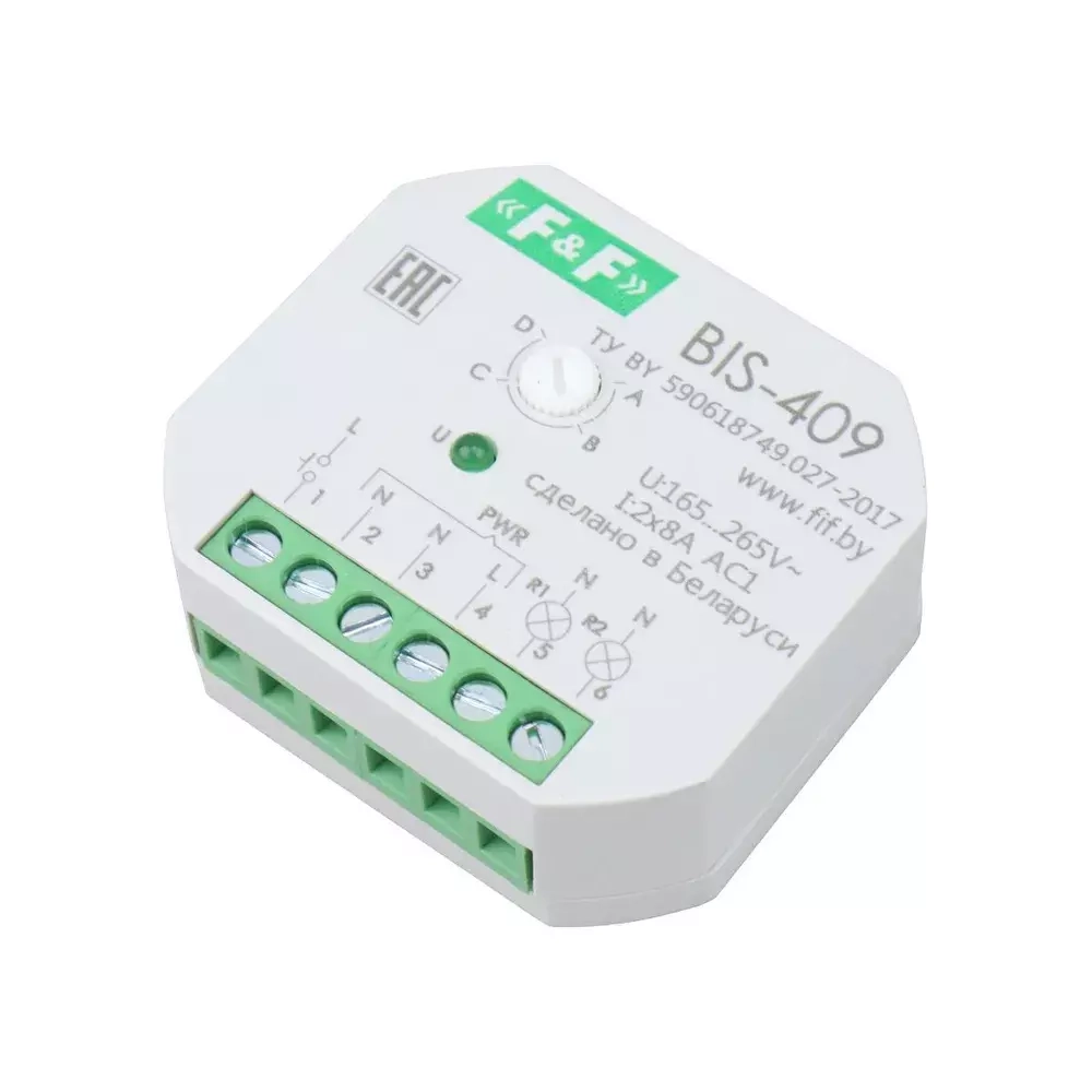 Реле импульсное BIS-409 8А 100-260 АС 4 функции, управление двумя нагрузками