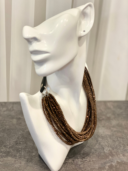 Колье "Венеция" венецианское стекло в шоколадном (коньячном) оттенке, застежка из натур.кожи