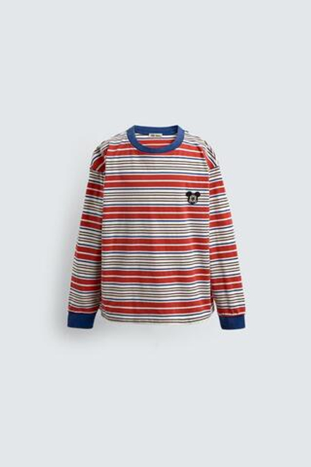 ZARA X DISNEY ФУТБОЛКА В ПОЛОСКУ С НАШИВКОЙ, КРАСНАЯ ПОЛОСКА