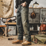 Джинсы мужские прямые потертые от марки JIELEINUO сезон весна-осень