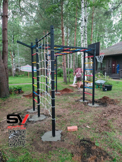 Монтаж уличной шведской стенки Sv Sport Рукоход х 2 (7 вертикальных столбов)