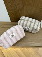 HEY GLOW  Плюшевая косметичка в полоску (коричнево-розово-молочную)