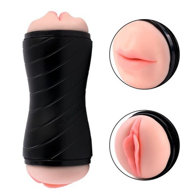 Двухсторонний мастурбатор вагина и ротик в тубе Gina (Цвет: черный)