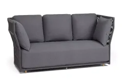 "Лугано" диван 3-местный плетеный из роупа, каркас алюминий темно-серый (RAL7024) муар, роуп темно-серый круглый, ткань темно-серая YB25-0027