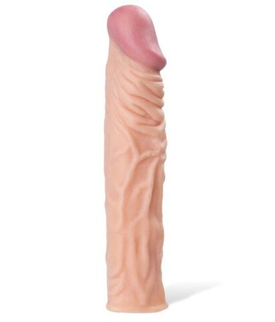 Насадка с ярко выраженной головкой и рельефным стволом - 19 см. (Цвет: телесный)