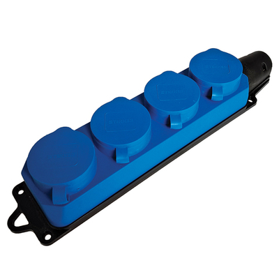 Розетка переносная 4-местная c/з STEKKER, RST16-24-44-4 , 250В, 16А, IP44, синий 49402