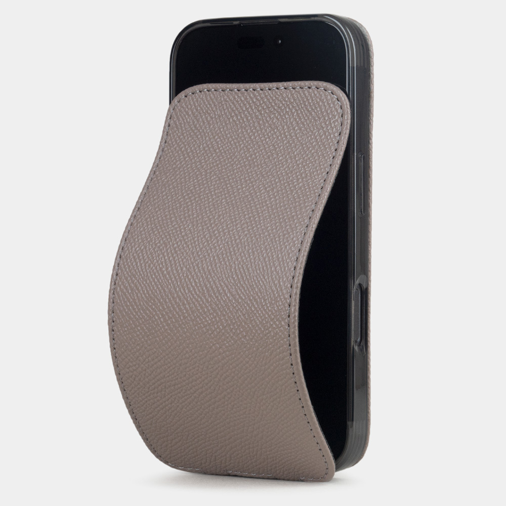 Чехол iPhone 16 Pro натуральная кожа сафьяно, серо-коричневого цвета