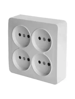Розетка 4-местная без заземления открытой установки , квадрат, 250В, 10А, IP20, серия София, белый STEKKER 49309