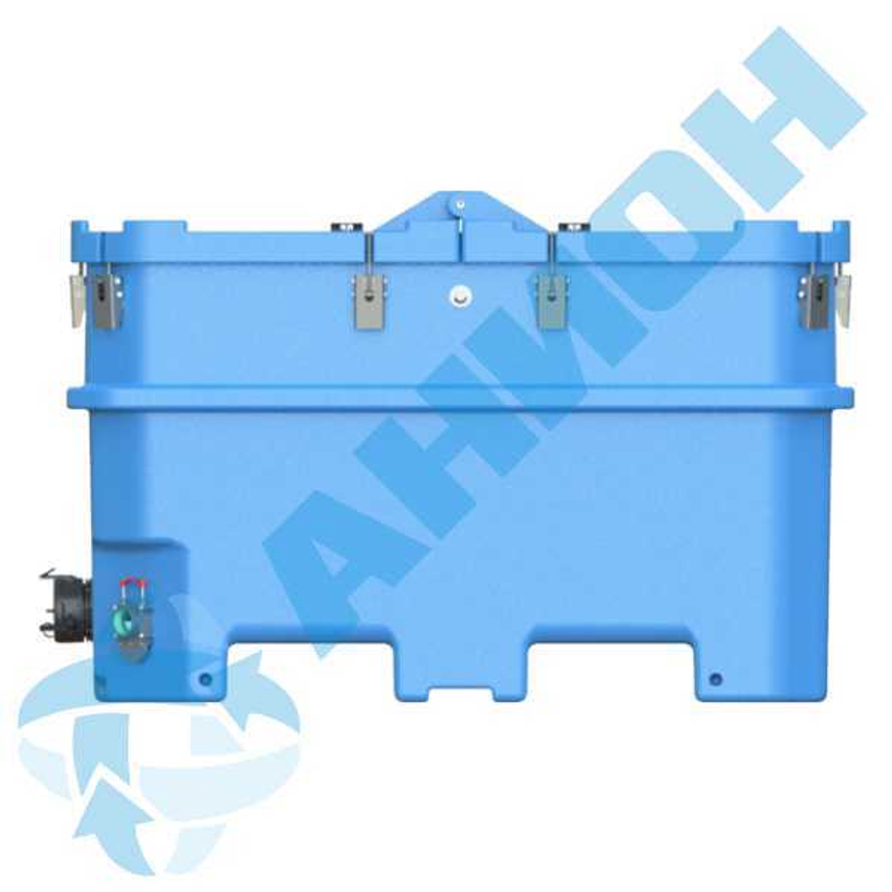 Изотермический контейнер 1200 л для перевозки живой рыбы с быстроразъемным соединением g4", со сливом g2" Анион 1200 л. горизонтальный (1810x1150x1130см;синий) - арт.559499