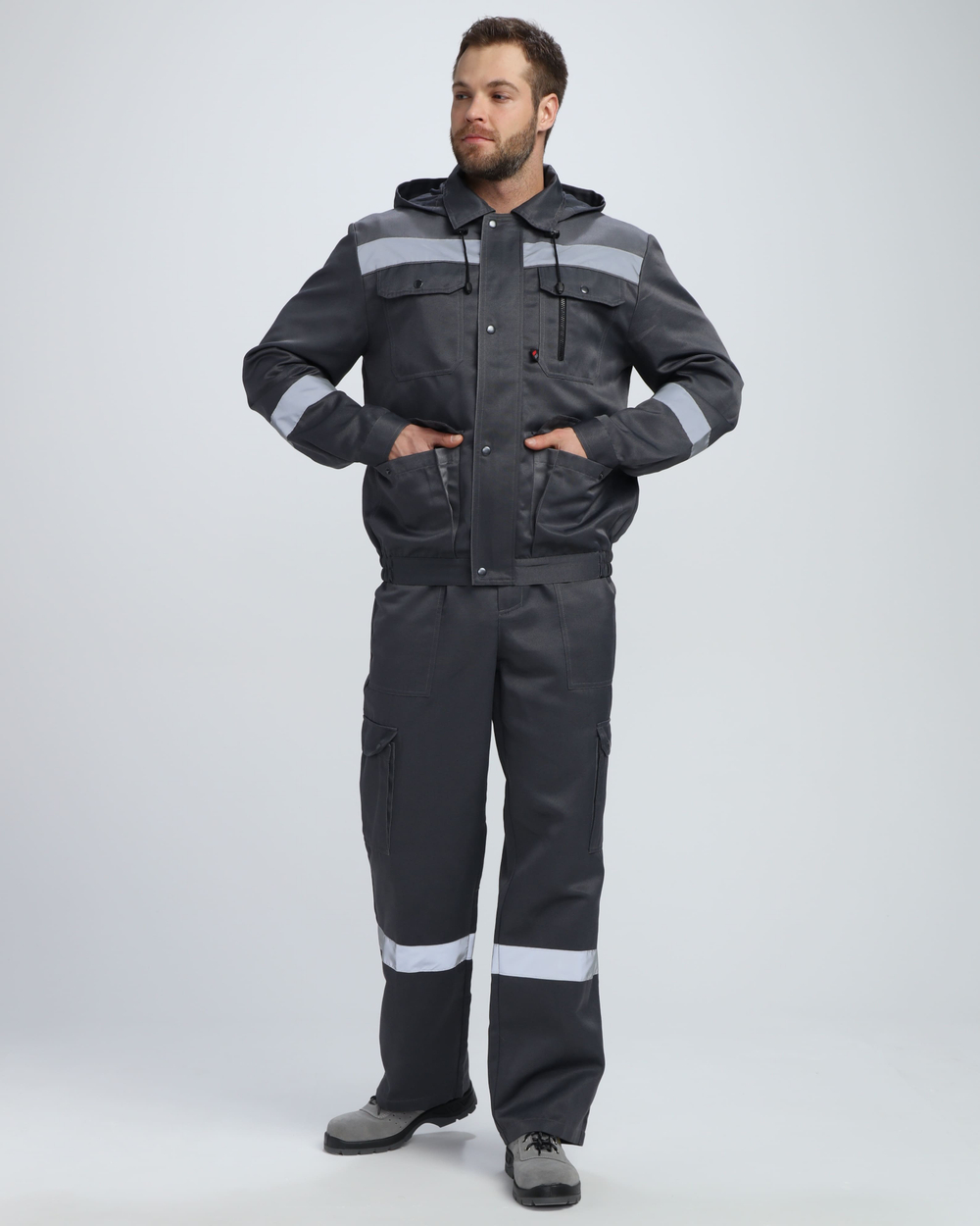 Костюм Нейч-2 СОП с капюшоном К. (тк.Смесовая,210) п/к, т.серый/св.серый