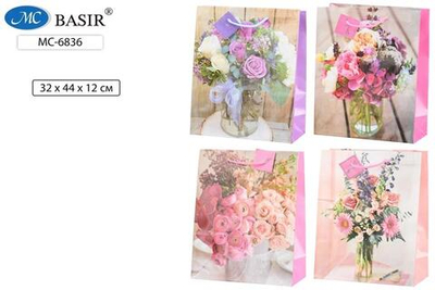 Подарочный пакет 32*44*12 см. "Букеты" бумажный, ассорти (Basir)