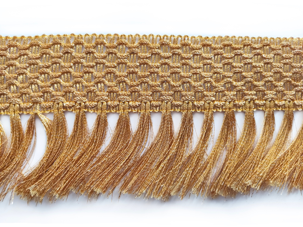 Бахрома-щётка с тесьмой  металлизированная люрекс 9см золото