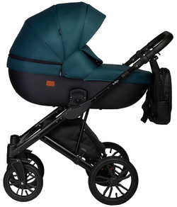 Детская коляска Indigo Mio S 3 в 1 06 черная кожа+изумрудный