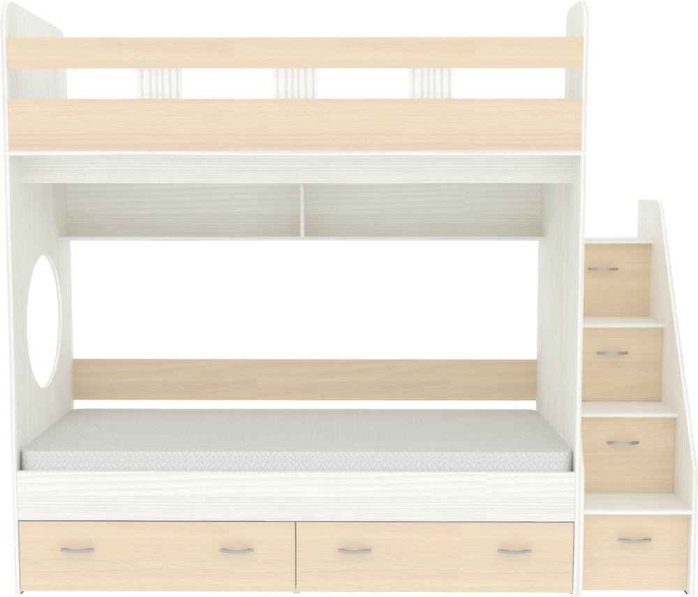 Двухъярусная кровать КарИВи Юниор 1  90х200 Белое Дерево  Дуб Молочный