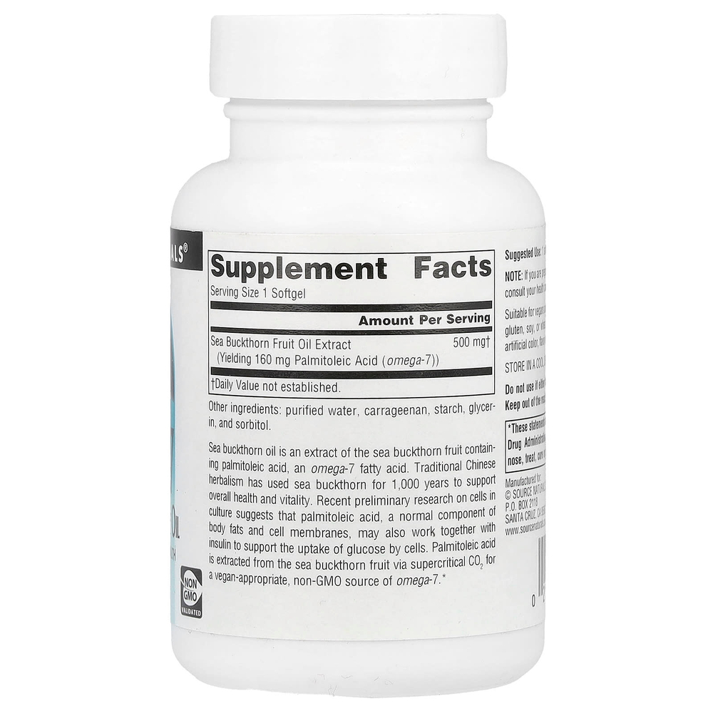 Source Naturals, Omega-7, Масло плодов облепихи, 60 вегетарианских мягких таблеток
