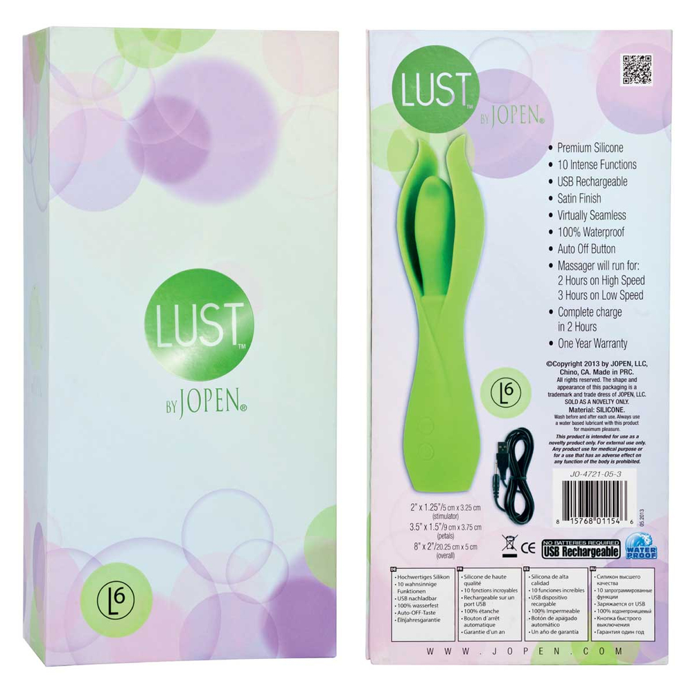 Большой зеленый вибратор с лепестками Lust by JOPEN L6