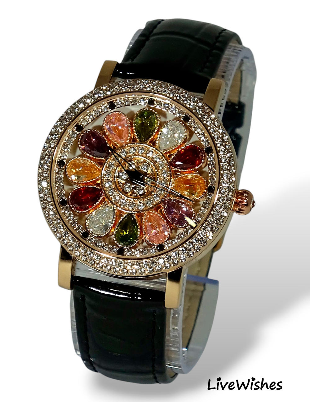 Часы наручные кварцевые на кожаном ремешке, золотистый/черный W9260-01