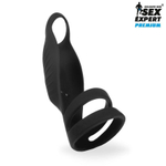 Черная насадка на пенис с вибрацией Sex Expert - 15,4 см. (Цвет: черный)