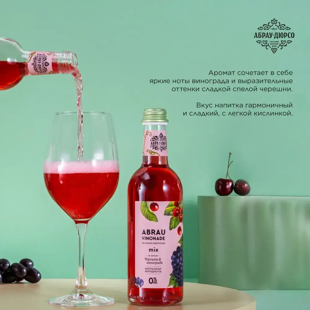 Газированный напиток Абрау Виноград со вкусом Черешни и Винограда, 375 мл