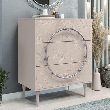 Комод Арт Колор leaves Классик Сильвер с 3 ящиками Серый агат