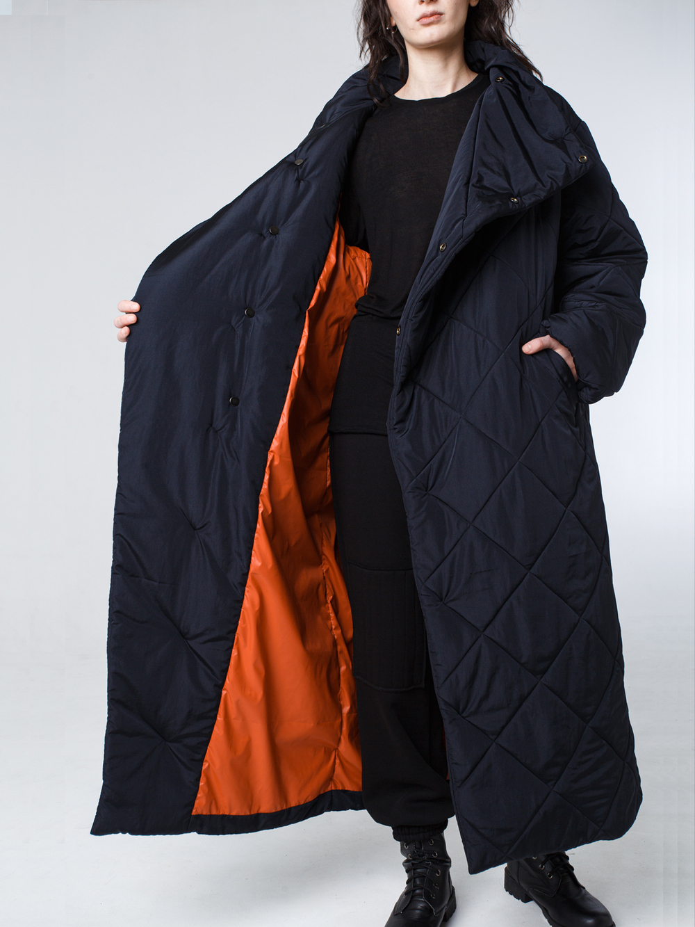 Пальто-одеяло унисекс с воротником "Кутанка". Черное