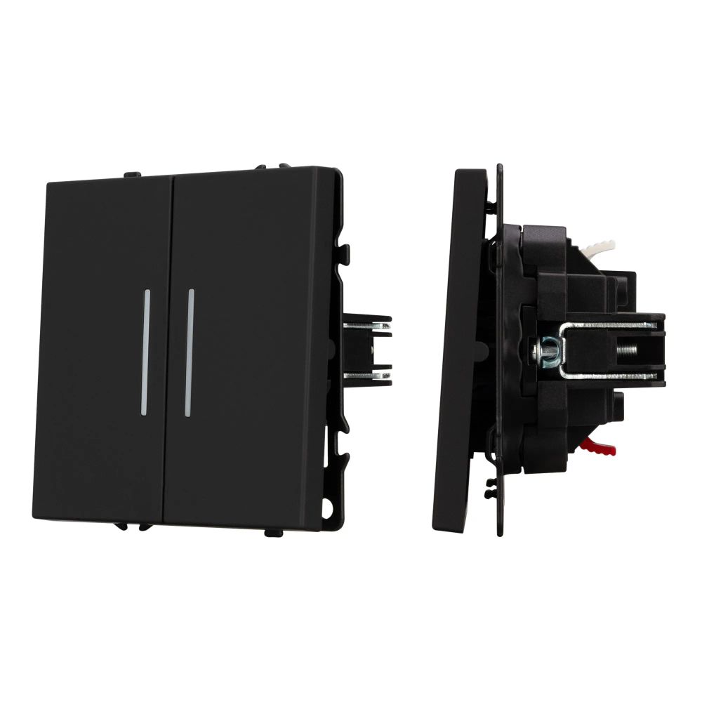 Механизм выключателя двухклавишный непроходной LED SWT-NOBE-MK02-SFPL-L-BK (230V, 10A) (Arlight, Черный оникс) 054264