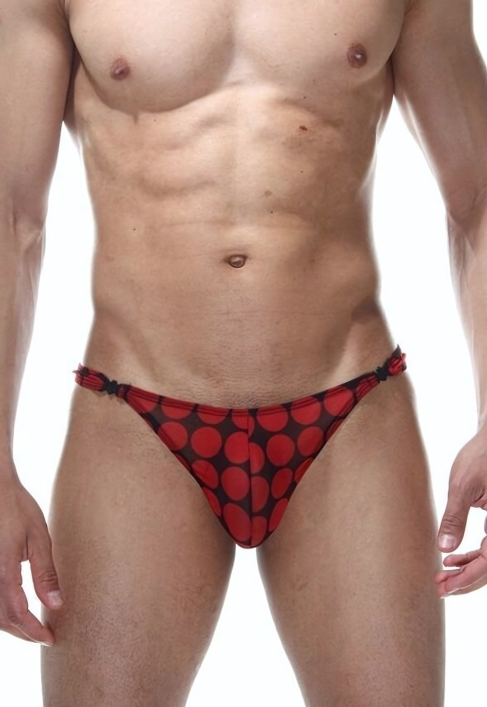 Мужские трусы-тонги в крупный красный горох (Размер: L-XL) (Цвет: красный с черным)