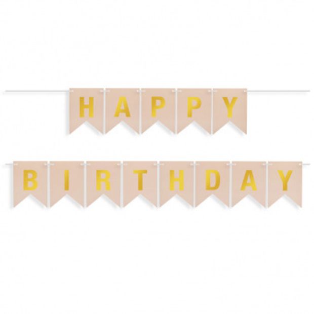 Гирлянда-вымпел "Happy Birthday. Золото на бежевом", 16*12 см, 5 м