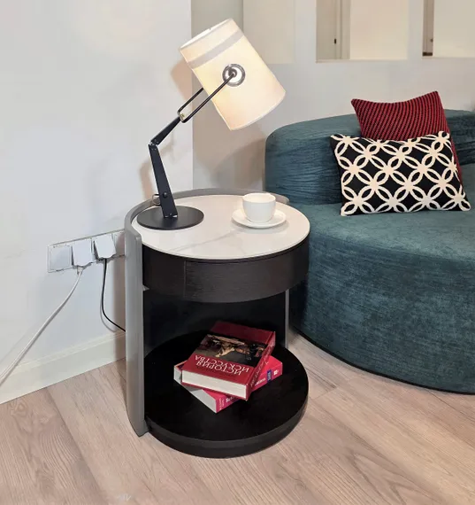 Прикроватная тумбочка Ditre с ящиком и полкой, венге, белая керамика