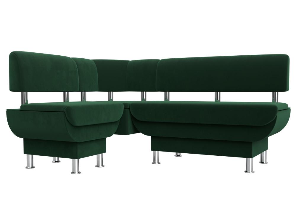 Диван кухонный угловой Альфа левый угол, Зеленый, Велюр, 116694L