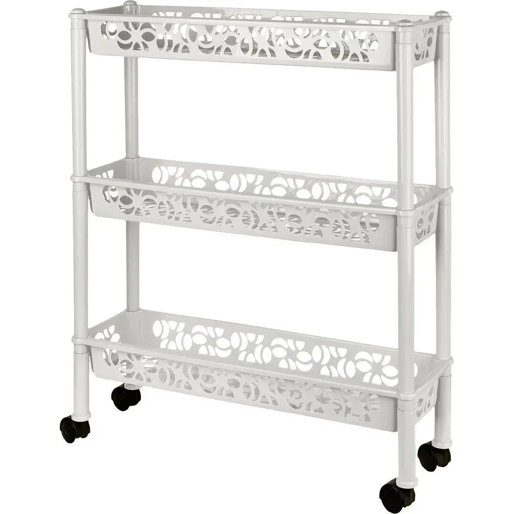 Этажерка Keeplex Light на колесиках трехсекционная прямоугольная длинная 58х69см белое