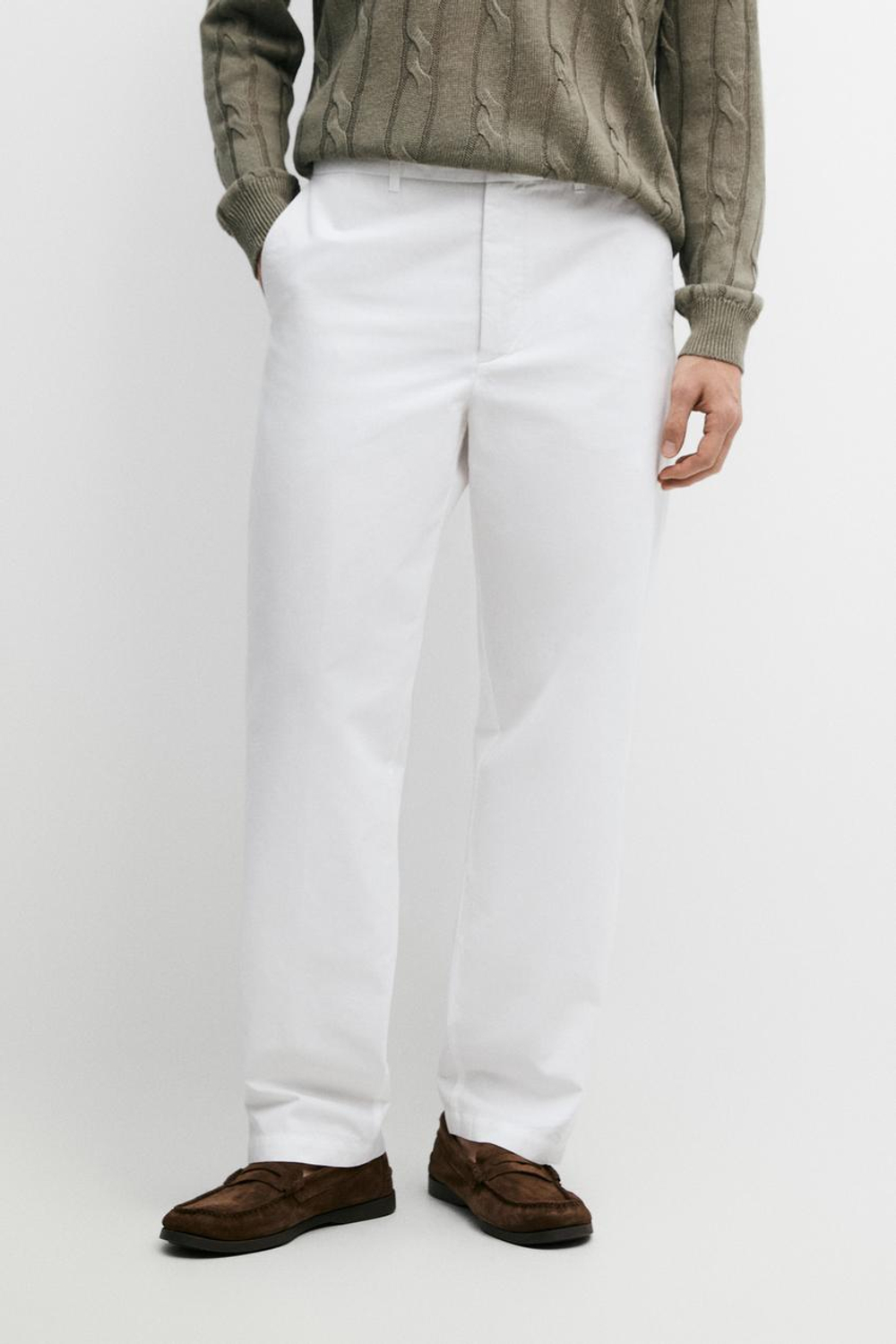Massimo Dutti Брюки из поплина бочкообразного кроя из хлопка и льна, белый