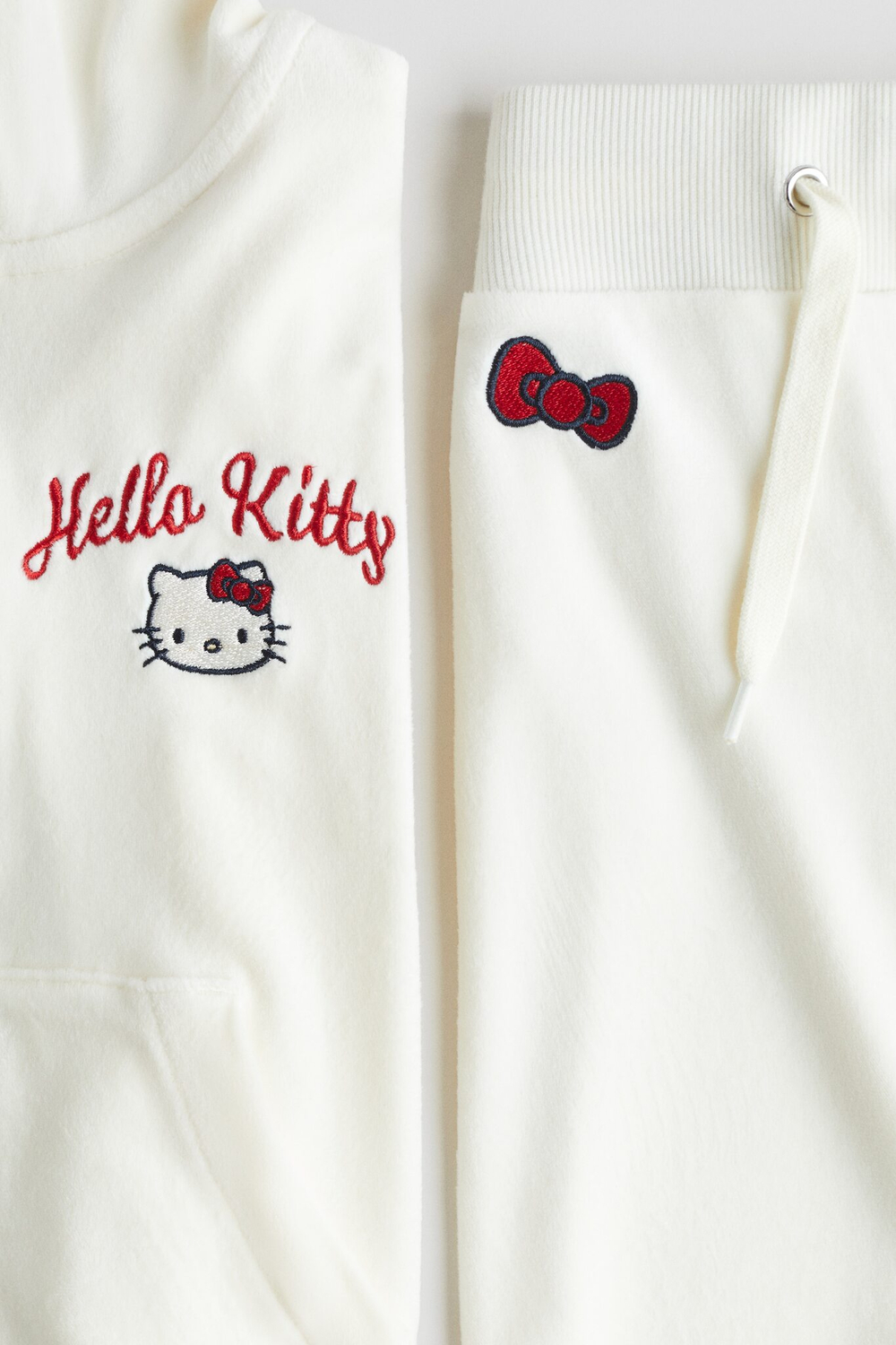 H&M Комплект из толстовки и брюк-джоггеров из мягкого велюра, белый