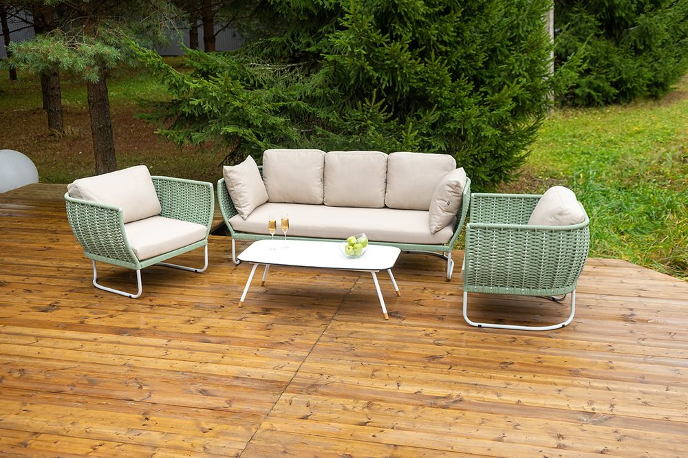 "Фиджи" лаунж-зона 5-местная плетеная из роупа (веревки), каркас алюминиевый светло-серый, роуп зеленый (4204)