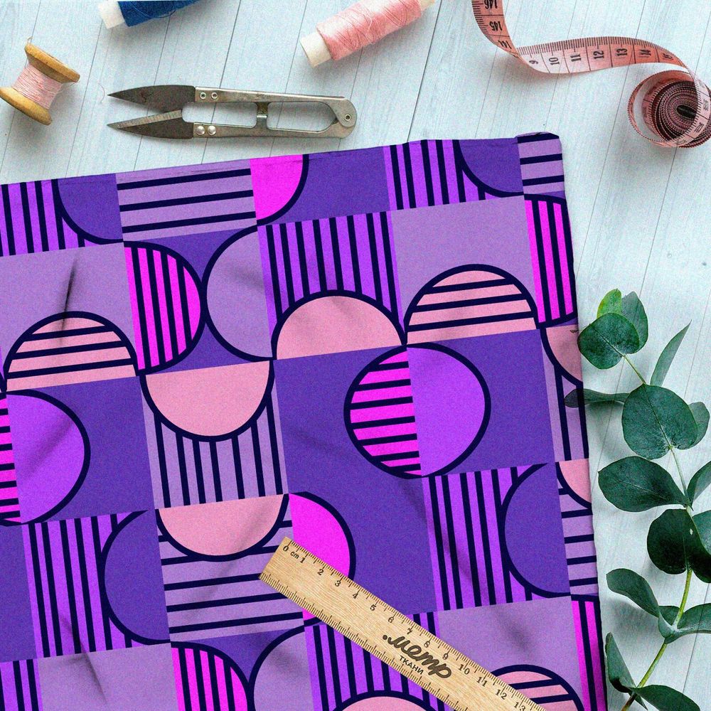 Ткань таффета фиолетовые узоры из 50-х