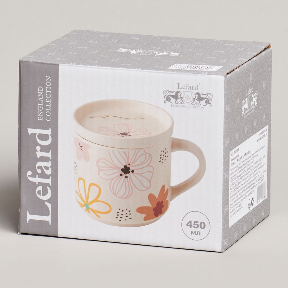 КРУЖКА С КРЫШКОЙ LEFARD FLOVERS 390МЛ. (КОР=24ШТ.)