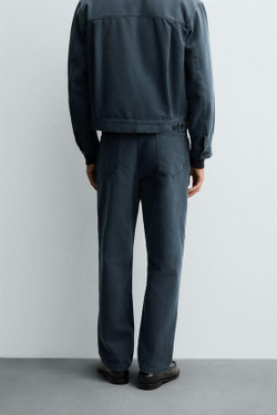 ZARA БРЮКИ STRAIGHT FIT С ЭФФЕКТОМ ПОТЕРТОСТИ, НЕФТЯНОЙ