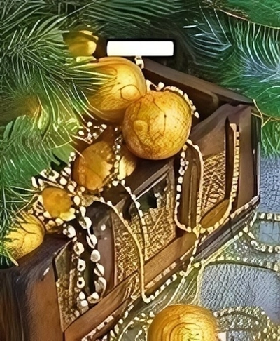 Пакет ПЭ с вырубной ручкой 38х45+3см (60) (Новогодние сокровища) НГ, глянцевый Артпласт (х25/500)