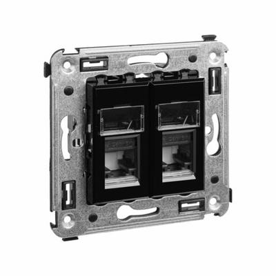 Компьютерная розетка RJ-45 в стену, кат.6 двойная,"Avanti", "Черный квадрат"