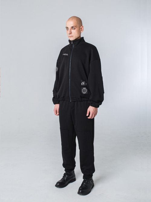 Толстовка "Пацанская" с нашивками. Черная