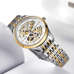 STARKING Automatic Mechanical Movement Stainless Steel Watchband Watch Unisex White Dial Waterproof