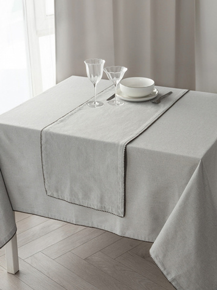 Дорожка на стол Natural вышивка по краю 35x160, светло-серый меланж