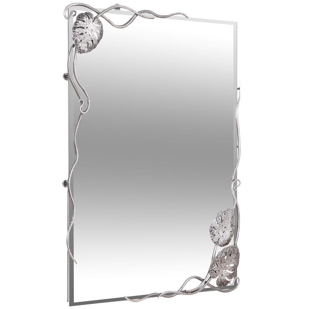 Зеркало настенное Monstera Deliciosa (Монстера) прямоугольное 80х60 Античное серебро