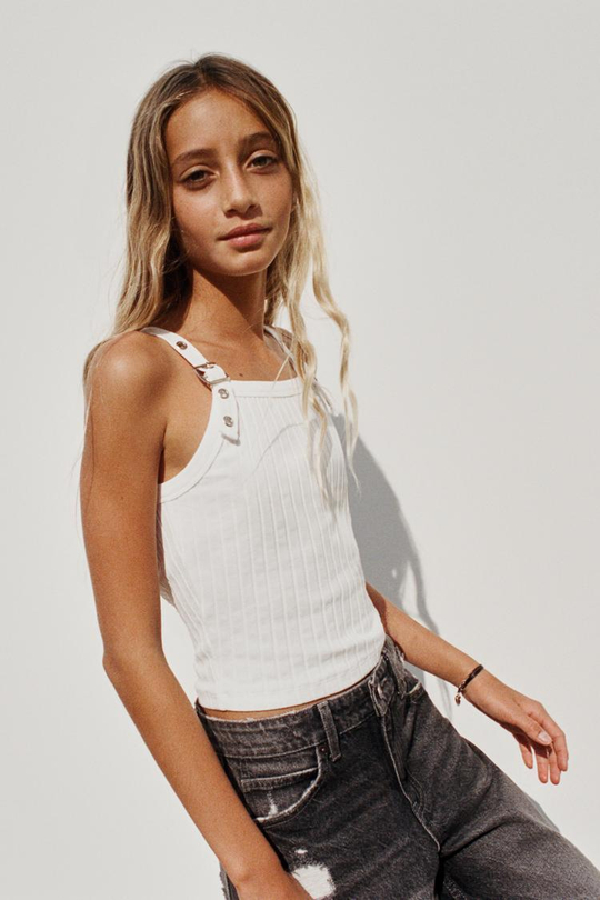 ZARA ТОП В РУБЧИК С БРЕТЕЛЯМИ И ПРЯЖКАМИ, ЭКРЮ