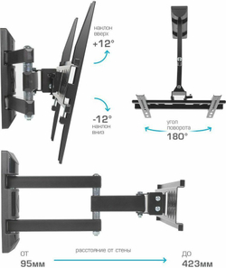 Кронштейн для телевизора Kromax PIXIS-XS черный 22"-55" макс.30кг настенный поворотно-выдвижной и наклонный (20251)