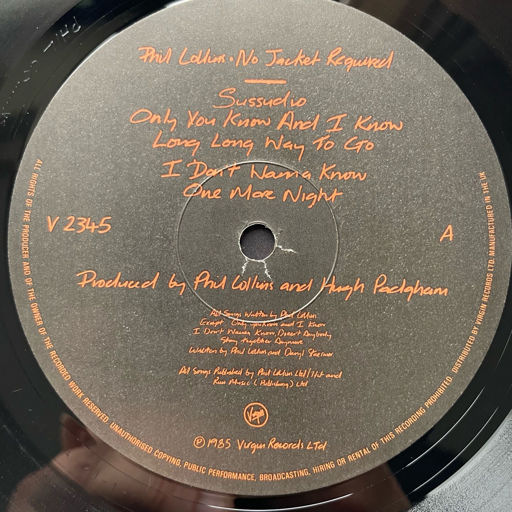 Винтажная виниловая пластинка LP Phil Collins No Jacket Required (Англия 1985) Sussudio