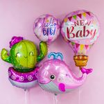 Шар (18"/46 см) Круг, Привет, Малышка! (корона для принцессы), Розовый 1 шт.