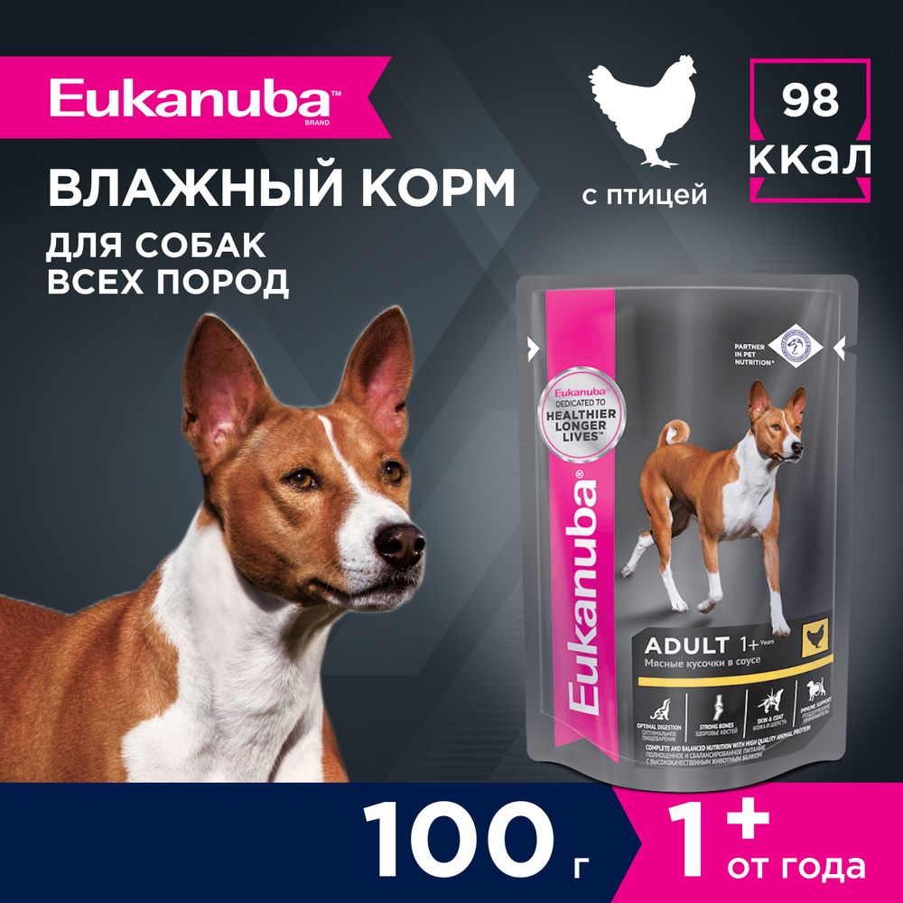 Пауч Eukanuba Adult All Breed для взрослых собак всех пород, из курицы в соусе
