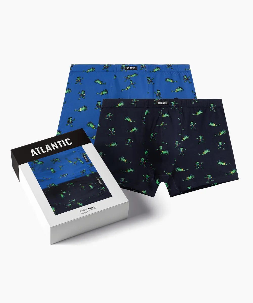 Мужские трусы шорты Atlantic, набор из 2 шт., хлопок, темно-синие + темно-голубые, 2MHH-006