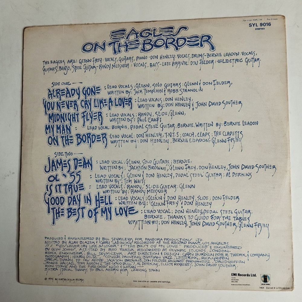 Винтажная виниловая пластинка LP Eagles On The Border (UK 1974)
